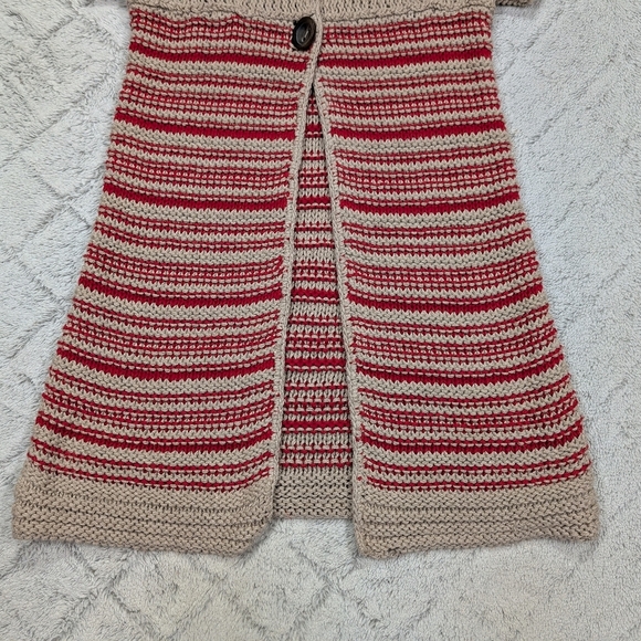 Free People Sweater Womens S Beige Red Stripe Cardigan Chunky Knit Long Y2K - Picture 3 of 7